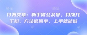付费文章：新手做公众号，月涨几干粉，方法很简单，上手就能做_网创资源库