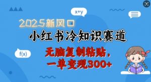 2025新风口，小红书冷知识赛道，无脑复制粘贴，一单变现300+_网创资源库