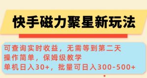 快手磁力新玩法，可查询实时收益，单机30+，批量可日入3到5张【揭秘】_网创资源库