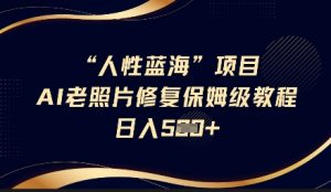 人性蓝海AI老照片修复项目保姆级教程，长期复购，轻松日入5张_网创资源库