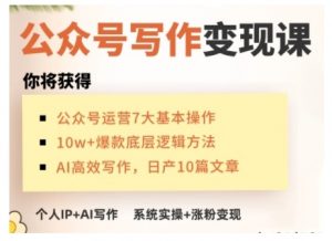 AI公众号写作变现课，手把手实操演示，从0到1做一个小而美的会赚钱的IP号_网创资源库