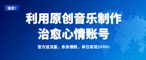 利用原创音乐制作治愈心情账号，条条爆款，单日变现多张_网创资源库