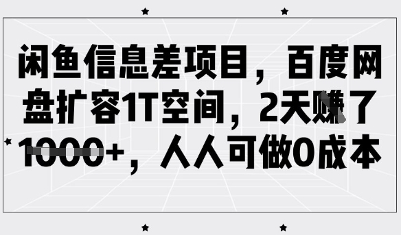 闲鱼信息差项目，百度网盘扩容1T空间，2天收益1k+，人人可做0成本_网创资源库