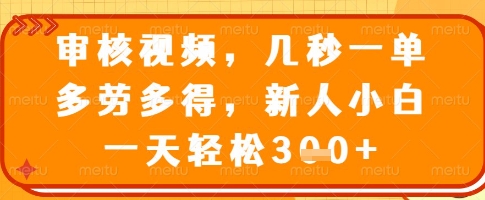 审核视频，几秒一单，多劳多得，新人小白一天轻松3张【揭秘】_网创资源库