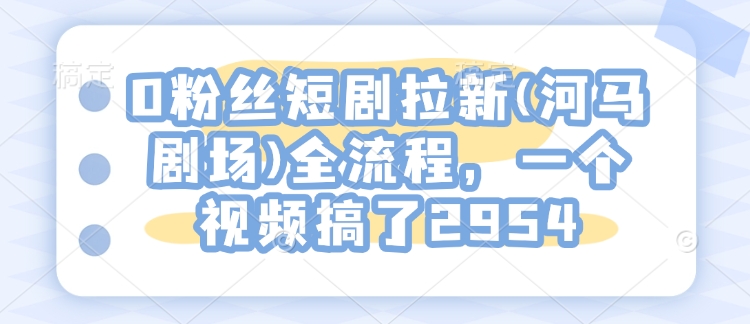 0粉丝短剧拉新(河马剧场)全流程，一个视频搞了2954_网创资源库