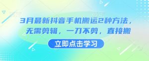 3月最新抖音手机搬运2种方法，无需剪辑，一刀不剪，直接搬_网创资源库