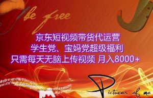 京东短视频带货代运营，学生党、宝妈党超级福利，只需每天无脑上传视频，月入8000+【仅揭秘】_网创资源库