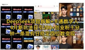 DeepSeek项目拆解+卡通数字人，4月新玩法日引200+创业粉十分钟一条混剪日稳定四位数变现_网创资源库