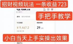 招财视频玩法，一条视频收益723，手把手教学，小白当天可上手_网创资源库
