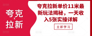 夸克拉新单价11米最新玩法揭秘，一天收入5张实操详解_网创资源库